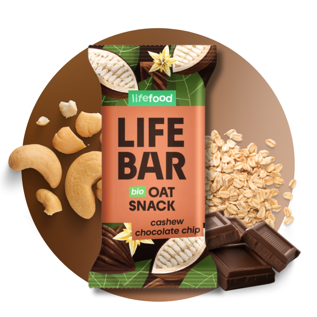 Tyčinka Lifebar Oat snack s kešu a kúskami čokolády 40 g BIO
