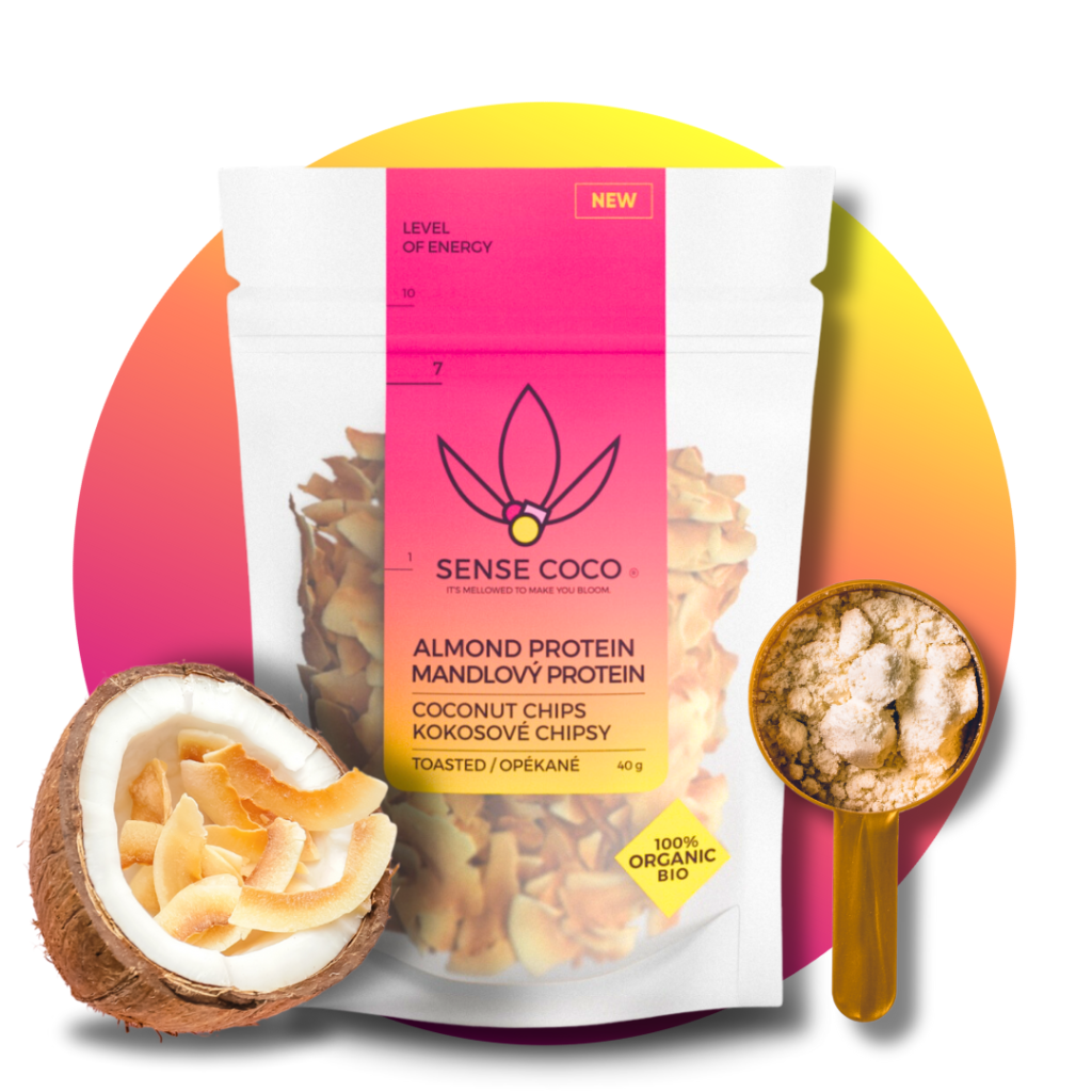 BIO kokosové chipsy mandľový proteín, 40 g
