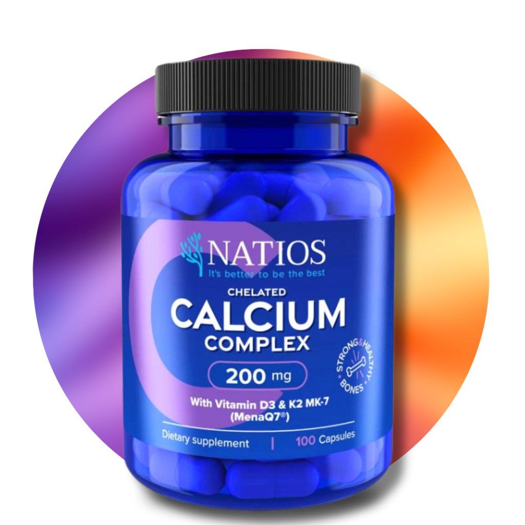 Chelated Calcium Complex, Vápnik s vitamínmi D3 a K2 MK-7, 200 mg, 100 kapsúl